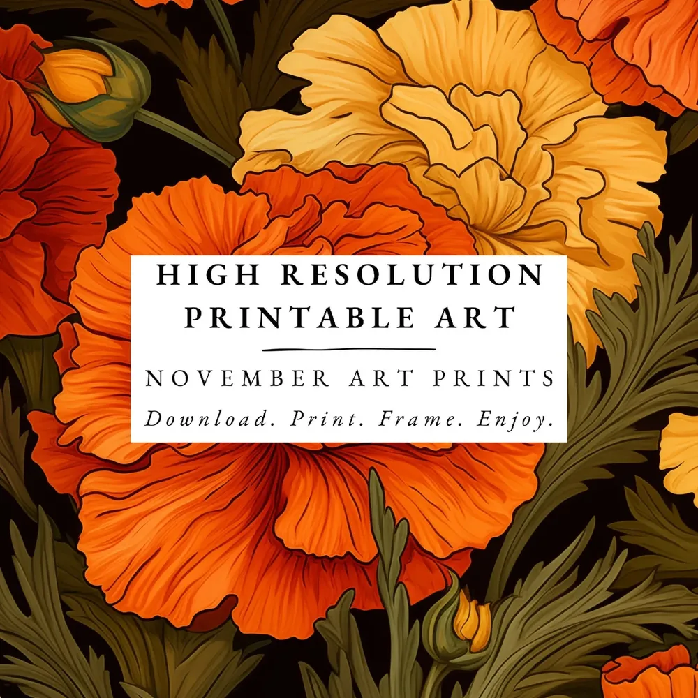 Vintage Marigold Pair, William Morris Style Art Print - Image 4