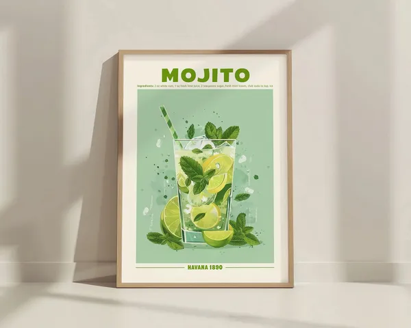 Mojito Cocktail Retro Exhibition Poster, Bar Decor