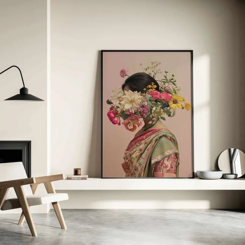Floral Saree Surrealism Art Print, Pichwai Painting