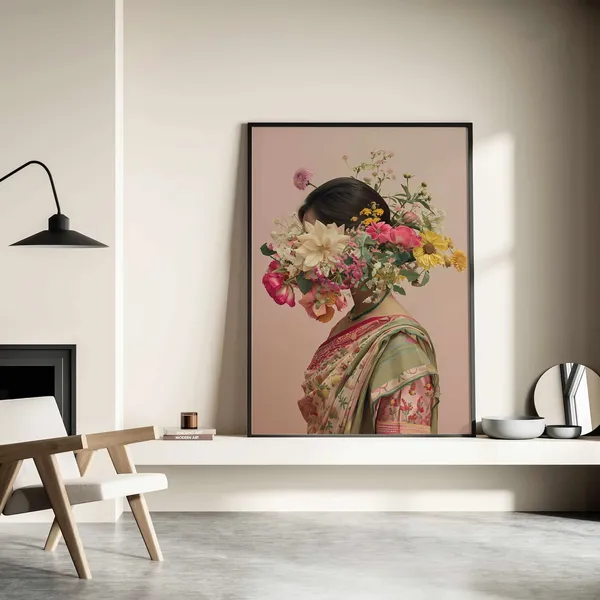 Floral Saree Surrealism Art Print, Pichwai Painting