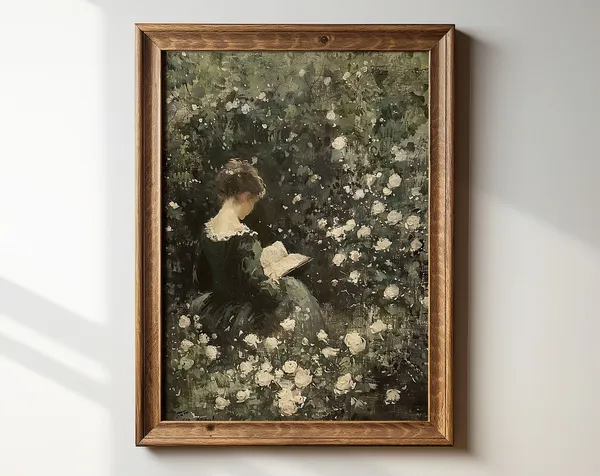 Woman Reading Art Print, Moody Summer Victorian Decor