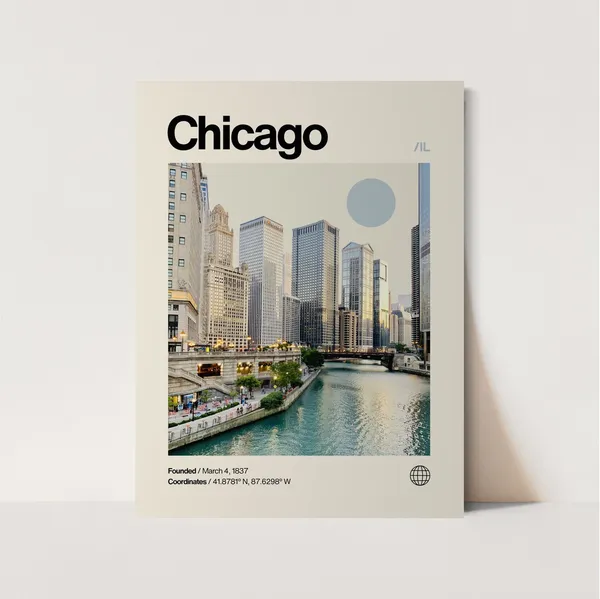 Chicago Minimalist Mid Century Modern Travel Poster