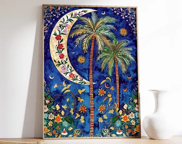 Islamic Floral Art Poster, Traditional Middle Eastern Decor