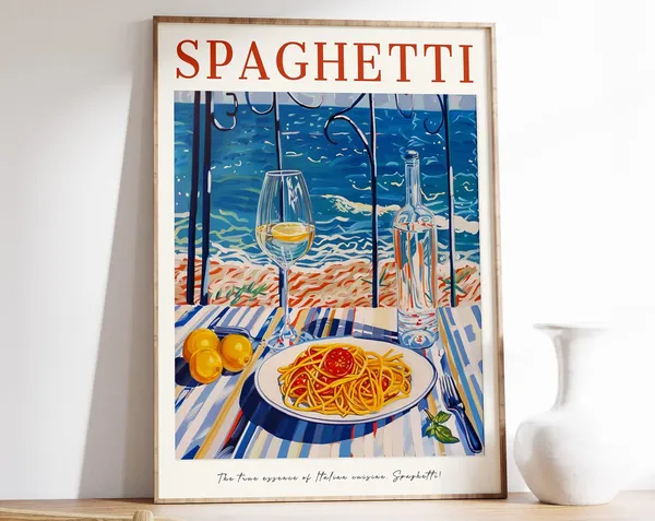 Spaghetti Vintage Food Poster, Italian Cafe Decor