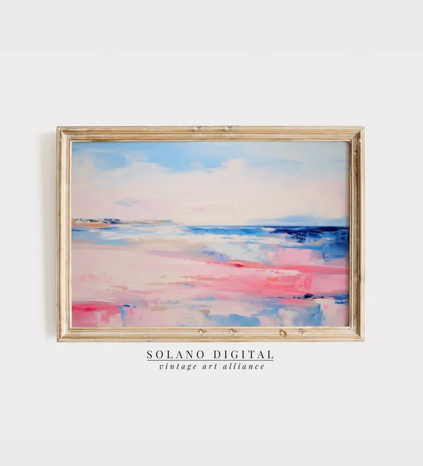 Abstract Coastal Painting, Vintage Beach Wall Art Print