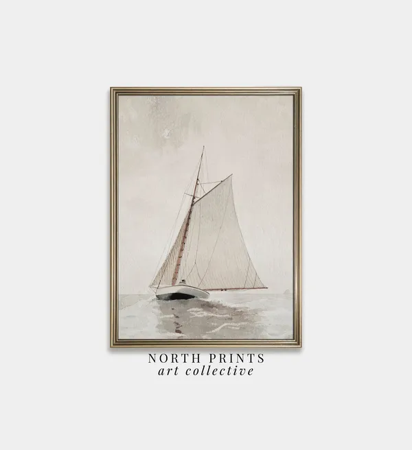 Vintage Sailboat Coastal Aesthetic Art Print
