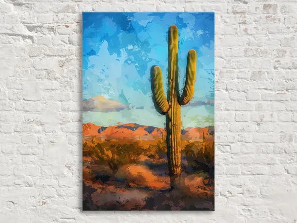 Solitude Sentinel Saguaro Cactus Painting Print