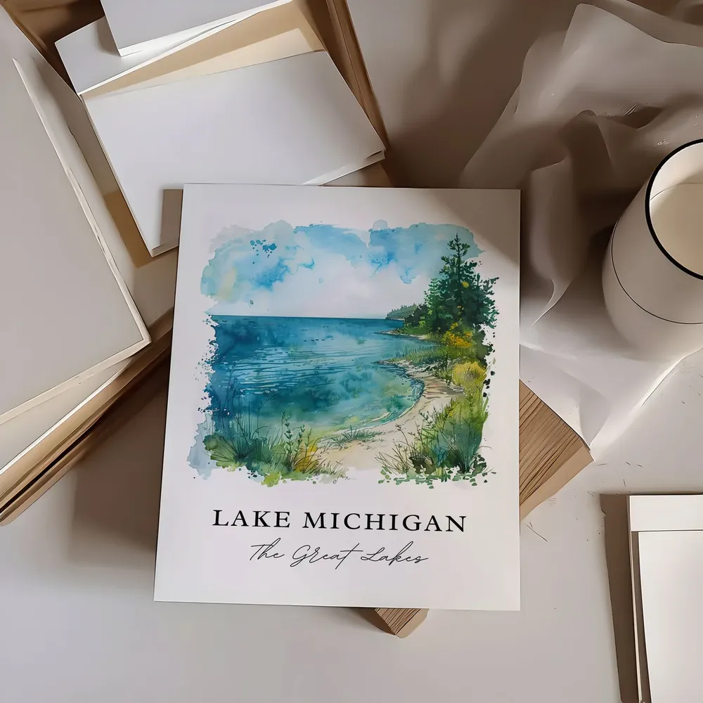 Lake Michigan Watercolor Travel Poster, Great Lakes - Image 6