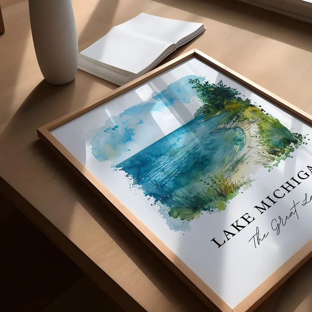 Lake Michigan Watercolor Travel Poster, Great Lakes - Image 5