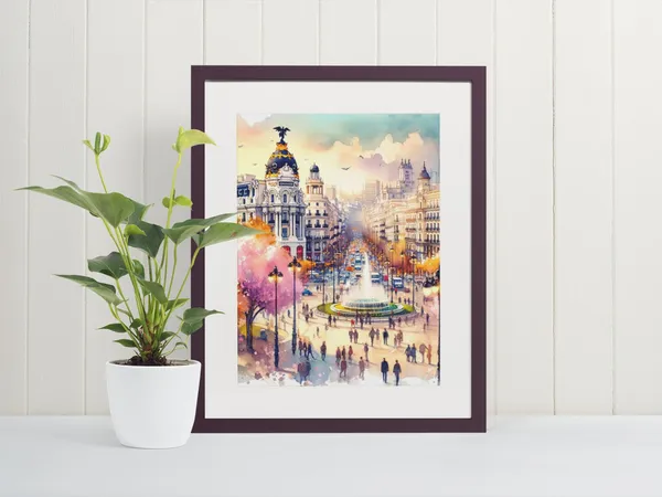 Madrid Watercolor Travel Poster, Spain Wall Decor