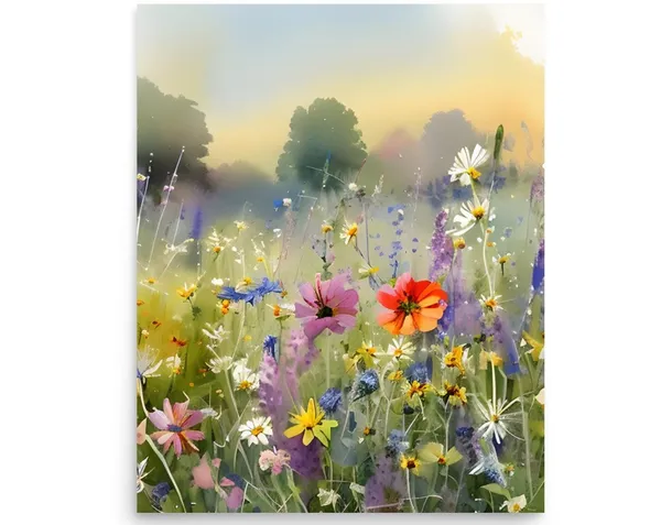 Field Of Flowers Watercolor Wildflowers Landscape Art Print