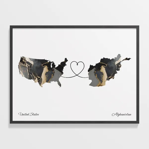 USA to Afghanistan Map Poster, Faraway Love Gift