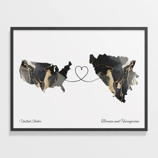 USA to Bosnia and Herzegovina Map Travel Poster