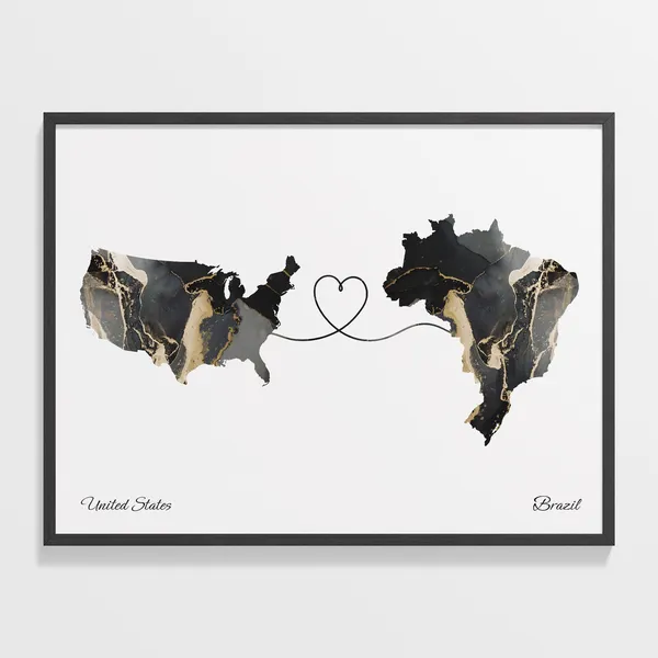 USA to Brazil Friendship Map Poster, Travel Art