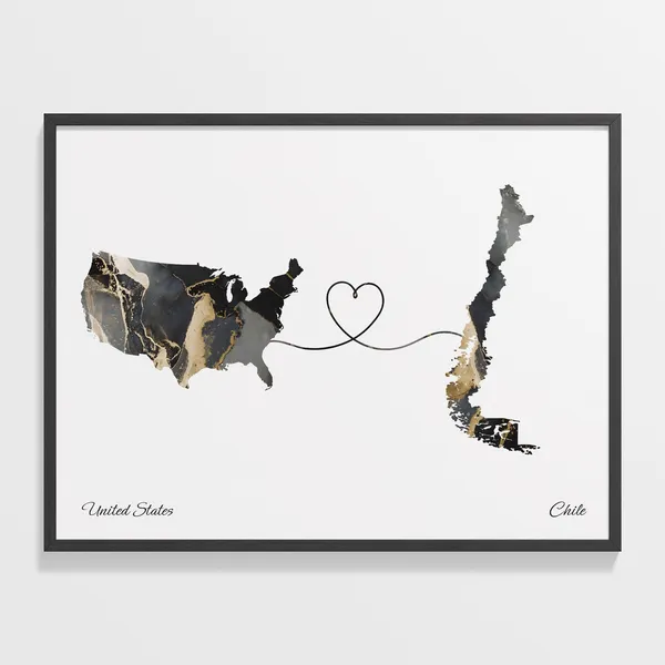 USA to Chile Two Countries Map Travel Poster