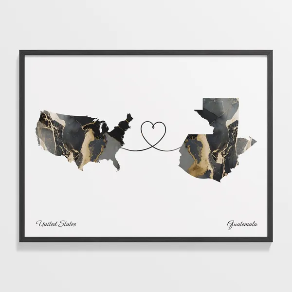 USA to Guatemala Map Poster, Long Distance Travel Print