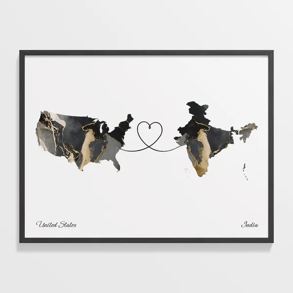 USA to India Map Poster, Travel Wall Art Print