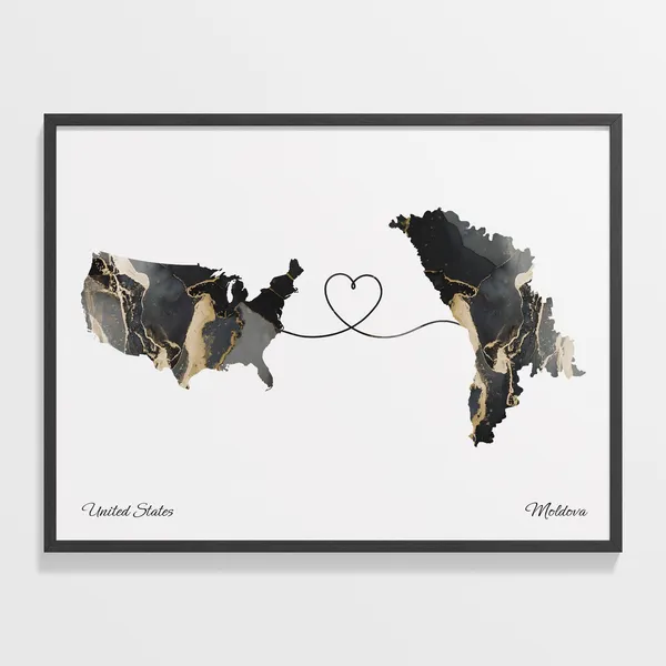 USA to Moldova Map Poster, Emigration Travel Print