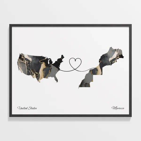 USA to Morocco Friendship Map Art Print