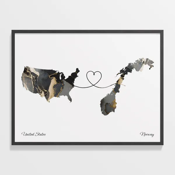 USA to Norway Map Print, Travel Poster