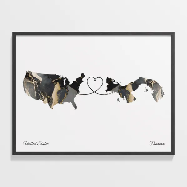 USA to Panama Map Poster, Travel Wall Art