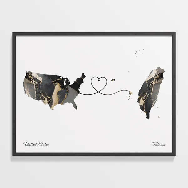 USA to Taiwan Map Poster, Moving Away Travel Print