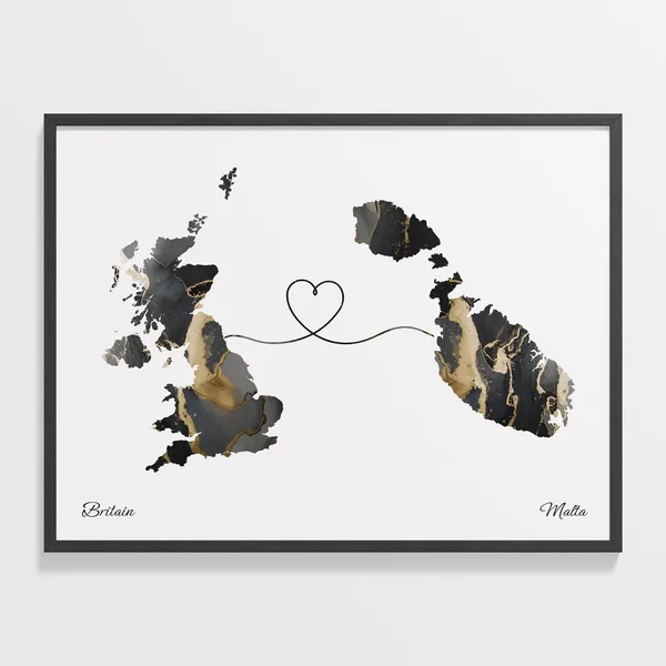 Britain to Malta Map Poster, Travel Route Art Print