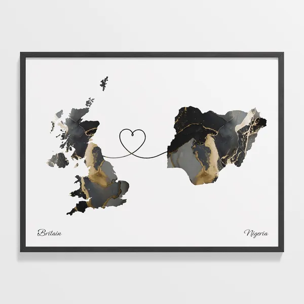 Britain To Nigeria Map Poster, Travel Art Print