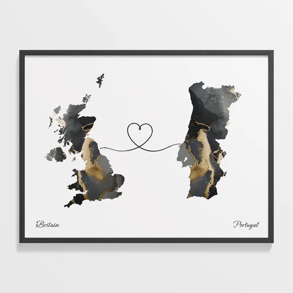 Britain To Portugal Map Poster, Travel Wall Art