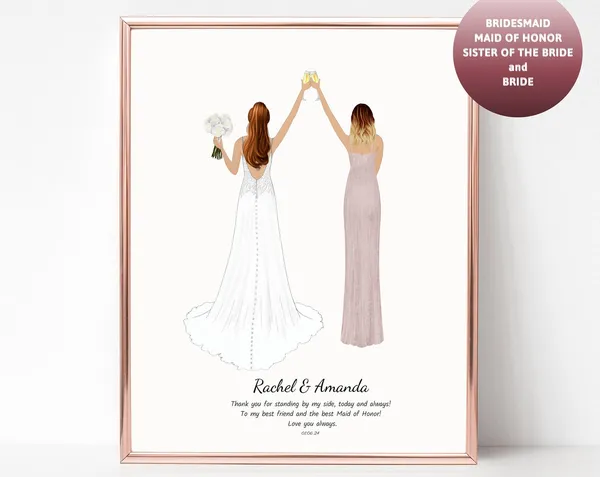 Bride and Maid of Honor Wedding Portrait Art Print