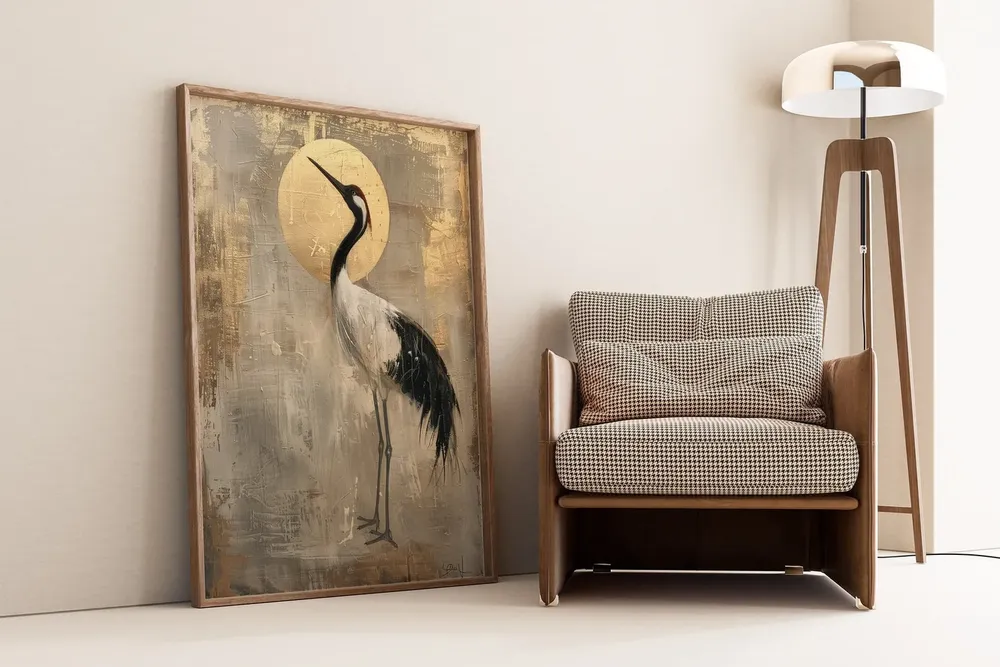 Japandi Crane Painting, Modern Japanese Art Print - Image 4