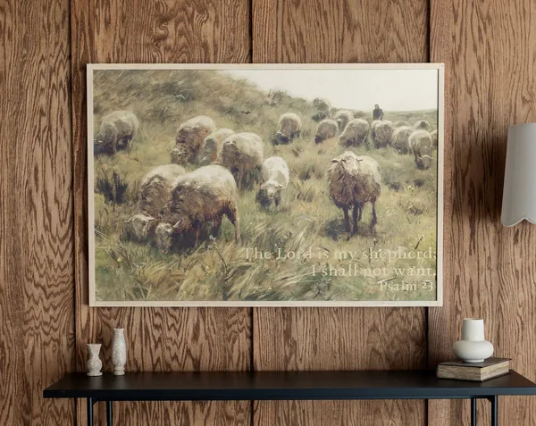 Psalm 23 Shepherd Scripture Art, Vintage Poster