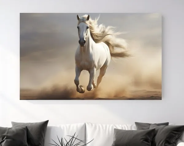 White Running Horse Art Print, Nature Design Christmas