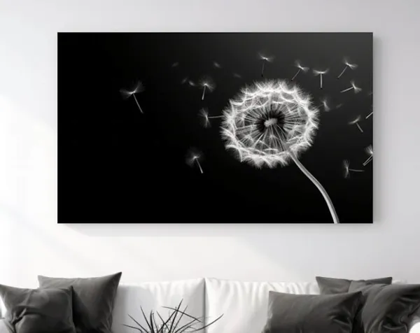 Black and White Dandelion Art Print, Christmas Decor