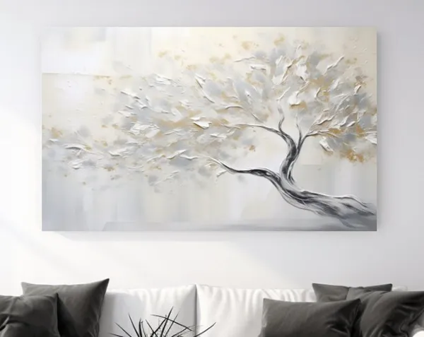 Silver Tree Abstraction Art Print, Christmas Wall Decor