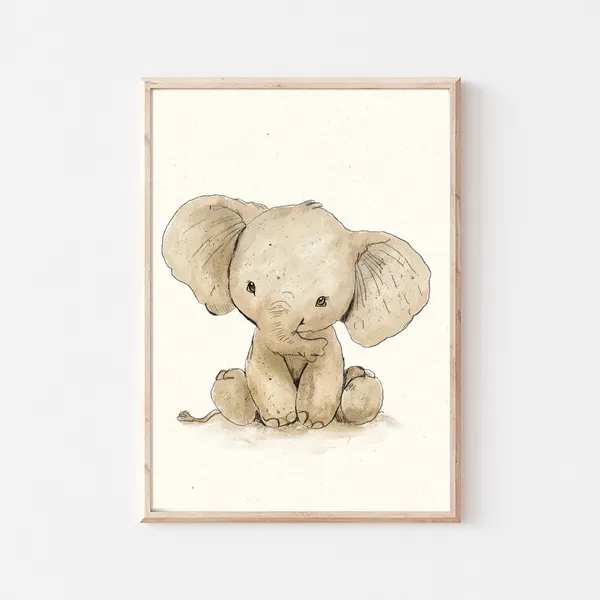 Vintage Elephant Nursery Sketch Art Print, Gender Neutral
