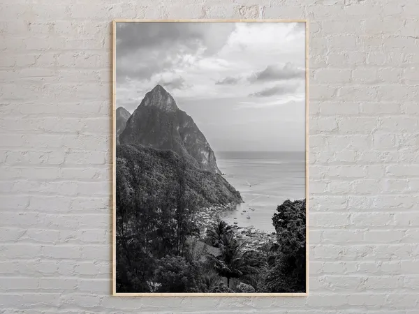 Saint Lucia Black and White Travel Poster
