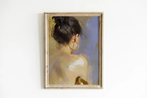 Female Portrait Painting, Trendy Bathroom Decor