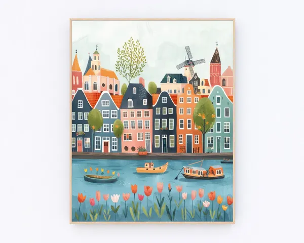 Amsterdam Windmill Travel Poster, Netherlands