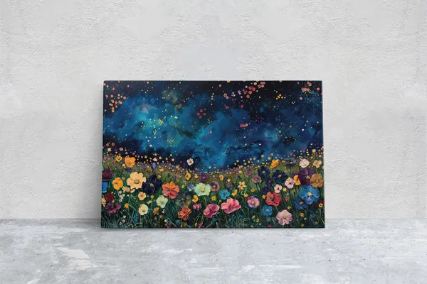 Wildflowers at Night, Starry Floral Art Print