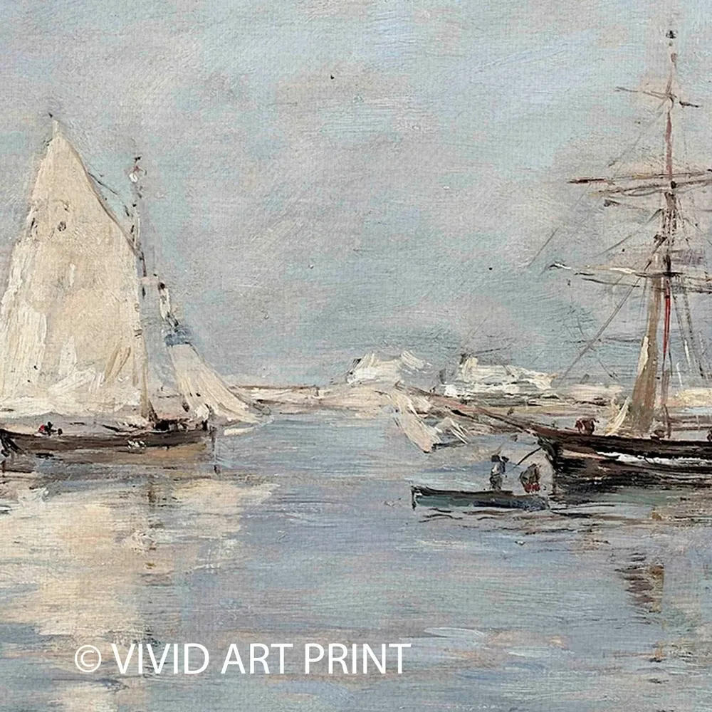 Vintage Impressionist Boats at Harbor Art Print - Image 4
