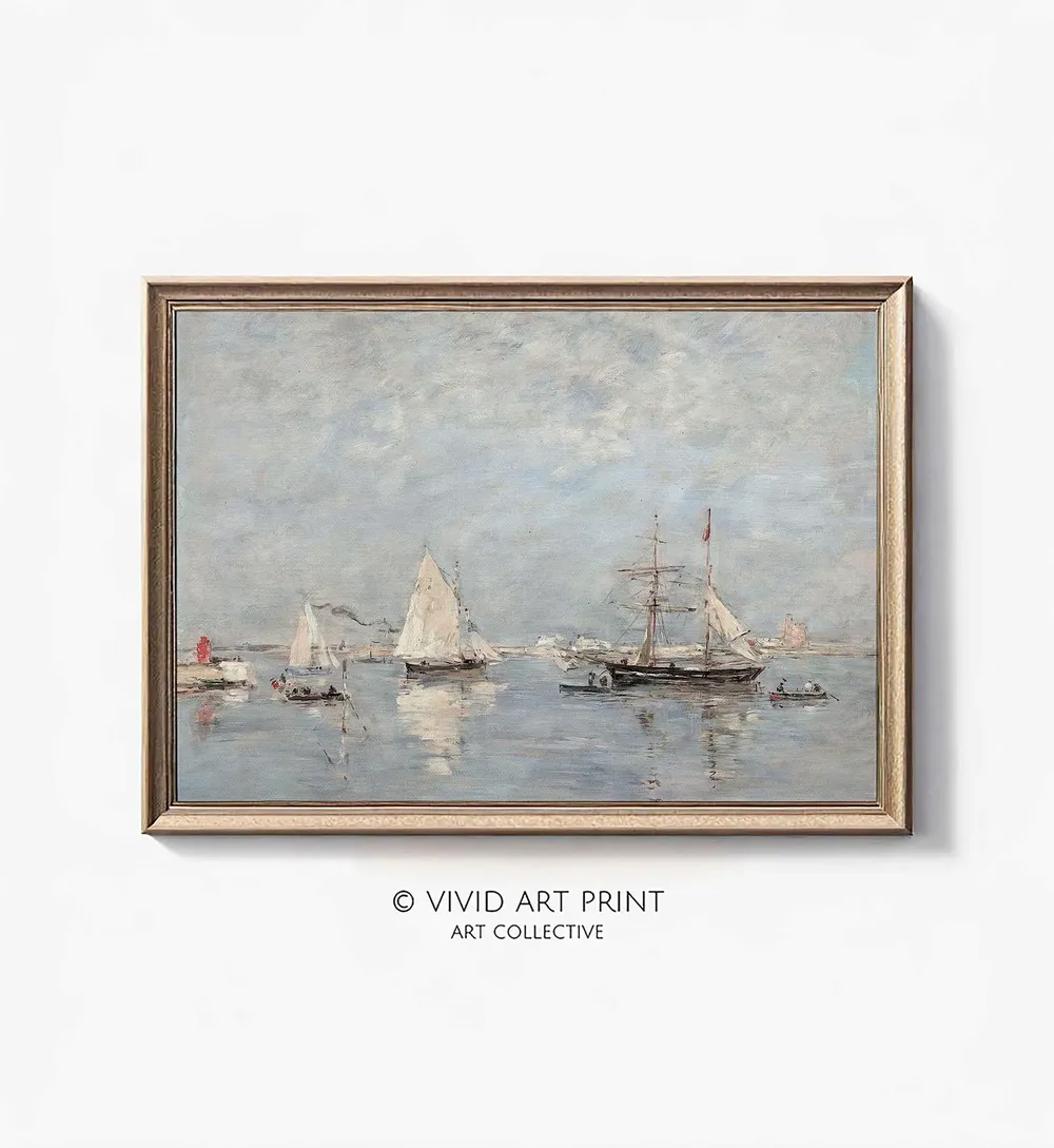 Vintage Impressionist Boats at Harbor Art Print