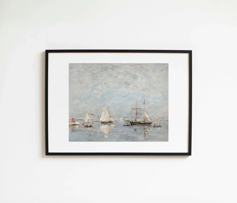 Vintage Impressionist Boats at Harbor Art Print - Image 2