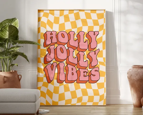 Holly Jolly Vibes Quote Print, Retro Wall Decor