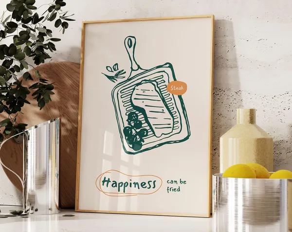 Steak Retro Food Art Print, Kitchen Decor
