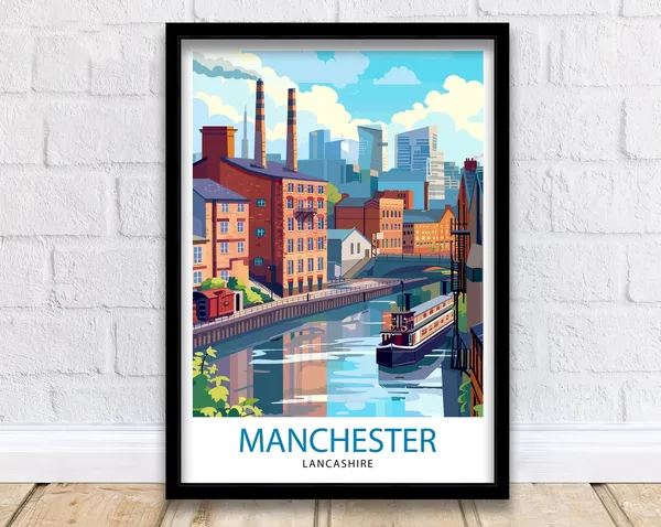 Manchester Travel Poster, Cityscape Wall Decor