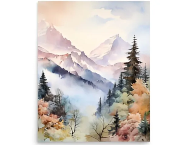 Rocky Mountains Watercolor Art Print, Colorado Landscape