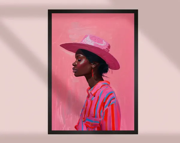 Pink Cowboy Hat Painting African Cowgirl Art Print