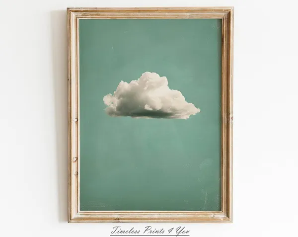 Vintage Cloud Art Print, Sage Green Minimalist