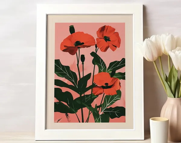 August Birth Flower Poppies Botanical Art Print